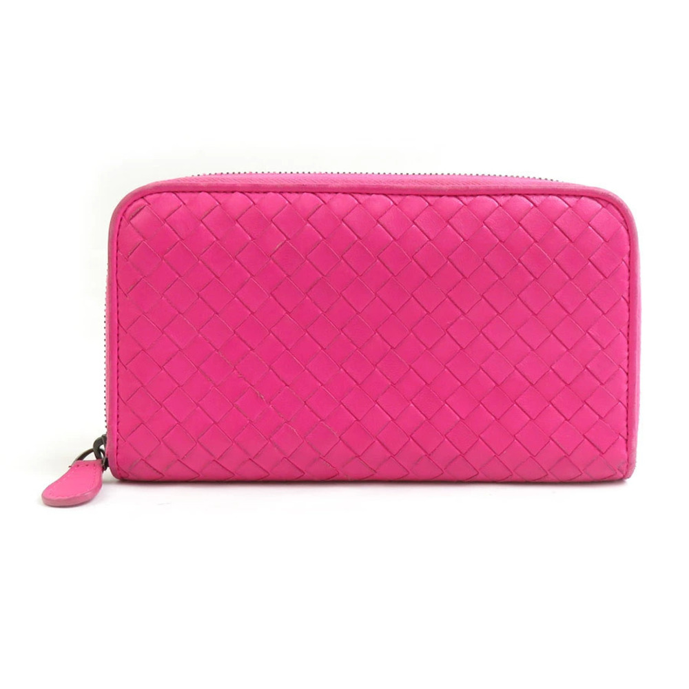 Bottega Veneta round zipper long wallet Intrecciato leather pink